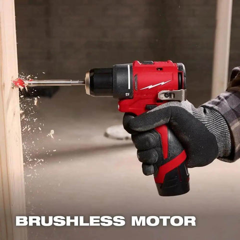Subcompact Brushless Cordless Drill Driver With A Metal 3 8 Inch Chuck And Dual Speed Gears Built For Tight Corners And Hefty Job Sites Where Pros Want A Rock Solid Bare Tool Setup drilling into wood.