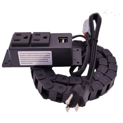 In Cabinet Drawer Outlet Kit With Dual 15 Amp AC Outlets And Dual 5V 2A USB A Ports For Kitchen, cords coiled