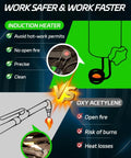 Comparison between induction heater kit and oxy-acetylene showing benefits of no flame and precision for auto repair.