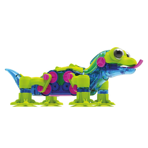 Side view of GeckoBot 2.0 Wall Climbing Robot Kit with suction cup feet, guided assembly, and STEM hands-on build for kids.