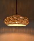 Boho Woven Rattan Pendant Light Dome Ceiling Fixture For Kitchen Island 15.74 Inch Handwoven Rustic Farmhouse Vibe glowing softly