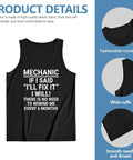 Premium Men's Heavy Weight Cotton Tank Top Featuring Savage Mechanic One Liners Quick Dry Fitted Sleeveless Muscle Tee for gym use.