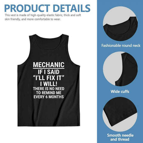 Premium Men's Heavy Weight Cotton Tank Top Featuring Savage Mechanic One Liners Quick Dry Fitted Sleeveless Muscle Tee for gym use.