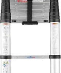 12.5 Ft Telescoping Ladder With One Button Retraction, compact aluminum ladder with spring loaded locking, front view