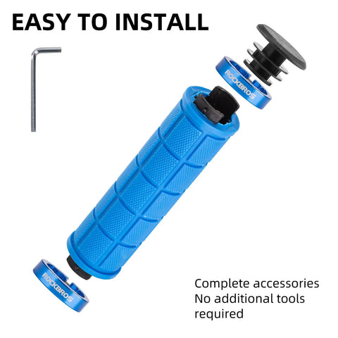 Double Lock On Bike Handlebar Grips Non Slip Grippy Comfort Rubber Grips For Mountain Bike BMX Scooter in blue, exploded view
