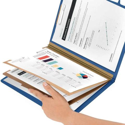 Heavy Duty Self Adhesive Ring Binders With Solid Steel Fasteners For No Hassle File Organization showcasing organized reports in a folder.