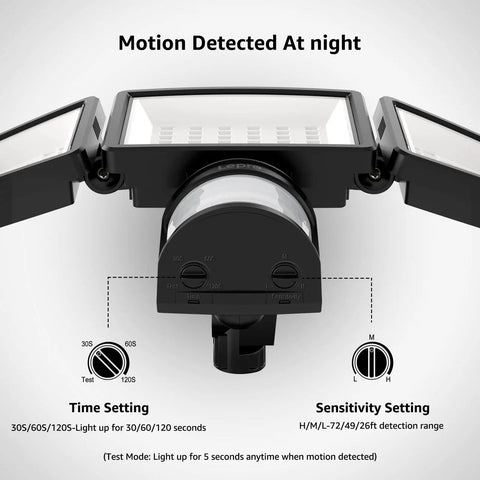 LED Security Light Outdoor Motion Sensor Flood Light With 3 Adjustable Heads 270 Degree Wide Coverage 3200 Lumens 27 Watt