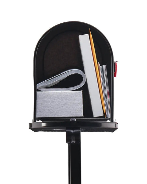 Decorative Scroll Mailbox And Post Combo In Black Galvanized Steel Medium Capacity For Ample Delivery Space All In One Install Kit interior view
