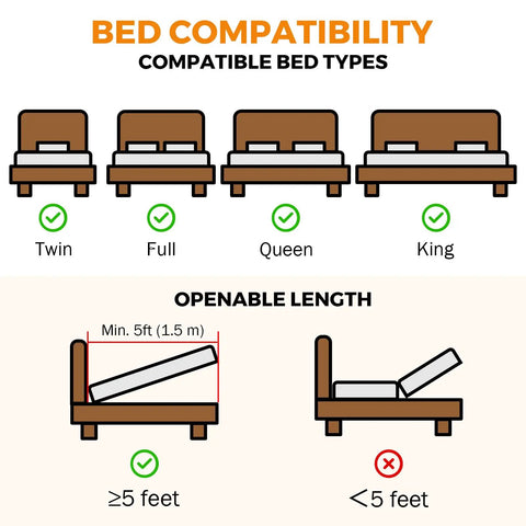 Bed compatibility chart for Heavy Duty Steel Bed Lift Mechanism For Storage Beds Supports 176 To 264 Lbs.