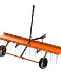 48 Inch Tow Behind Dethatcher With 24 Spring Steel Tines Lift Handle Tow Behind Rake For Riding Mower Removes Thatch And Debris Quickly