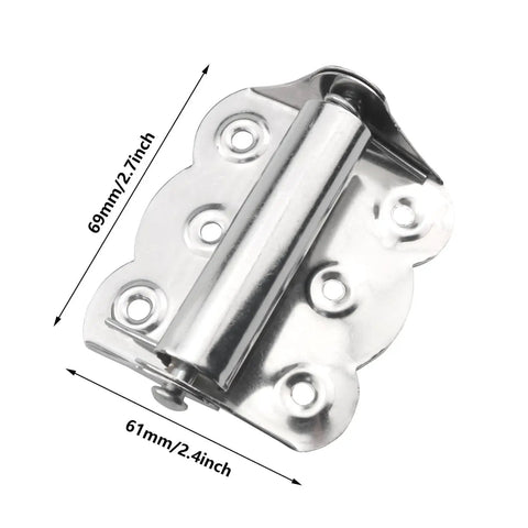 Auto Reset Spring Butterfly Hinges, Stainless Steel, 2.7x2.4 Inch, Flat Sand Finish, visible six holes, smooth edges.