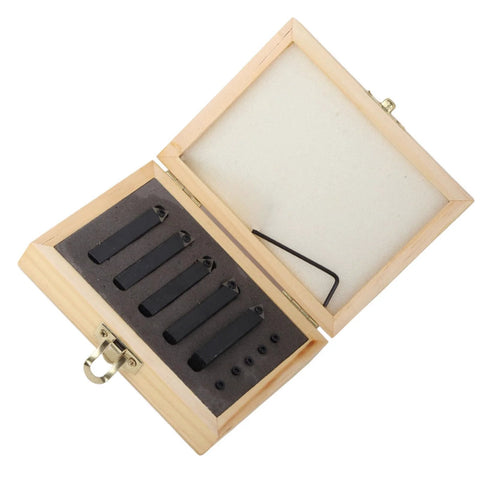 5pc carbide turning tool indexable set in a wooden storage box with five black tools