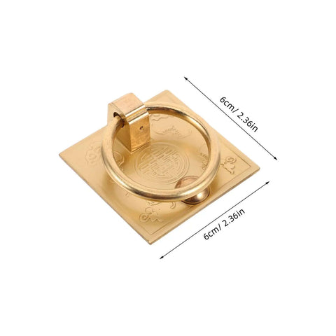 Vintage Brass Cabinet Pull Handle Set With Drop Ring Knobs, thick pure brass pulls, 6cm square Chinese style hardware.