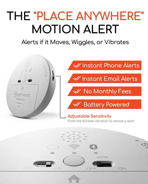 Stick Anywhere Mini Motion Sensor Alarm For Doors, Windows, Jewelry Boxes, Safes, And Mailboxes, Instant Phone App Alerts, Audible Or Silent Modes, No Tools, Easy Setup For Smart Home Security white round plastic device with adjustable sensitivity