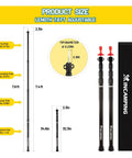 Adjustable Heavy Duty Tarp Poles 7.6 Ft Aluminum Tent Poles With Protection Caps 4 Pack, showing dimensions and black carry bag.