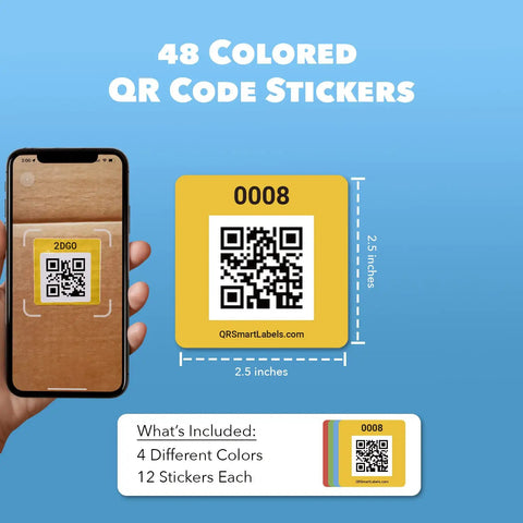 QR Code Sticker Pack For Storage And Inventory Tracking 48 Labels Color Coded System With App Easy Peasy Storage Unit Organization Moving
