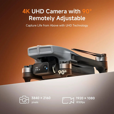 4K UHD GPS Drone With Auto Return And Beginner Mode For Easy Flying, close-up of 90 degree adjustable camera showcasing lens details
