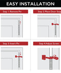 Installation steps for Five Pack Hinge Pin Door Stops With Rubber Tips And Wall Protectors, Satin Nickel Adjustable Door Stoppers For Easy Install