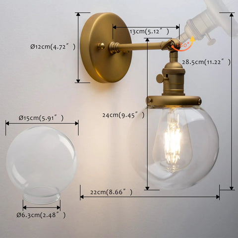 Industrial Style Wall Sconce With Clear Globe Glass Hardwired Vanity Light Off Switch Vintage Farmhouse Loft Bedroom Lighting Fixture With Measurements