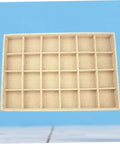 Switch Up Your Desktop Jewelry Tray With Adjustable Grid Dividers For Earrings And Rings Premium Sackcloth Organizer displayed against a blue background.