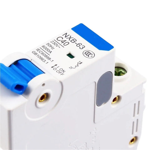 Tough As Nails One Pole Circuit Breaker Switch 120V To 240V Ac 60Hz showing the front with blue lever and specifications listed.