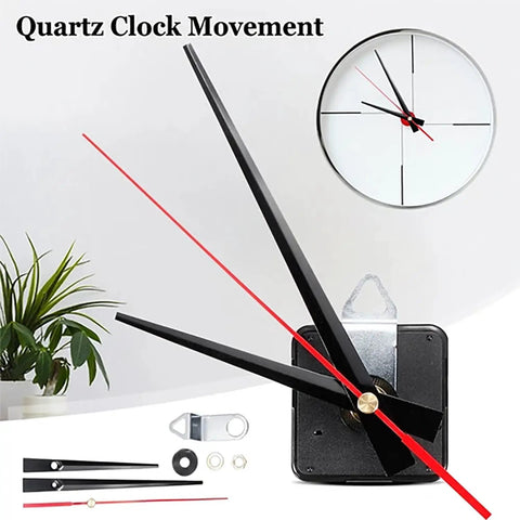 Five Pack DIY Wall Quartz Clock Movement Mechanisms With White Hands Replacement Repair Kit for clocks, black case, and hands shown