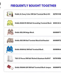 Table listing frequently bought together DIN rail terminal blocks and accessories, includes Dinkle DK2.5N Beige Block.