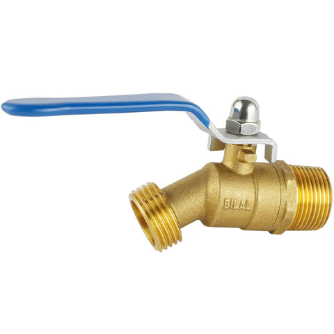 Brass Hose Bib Outdoor Faucet With Three Quarters Inch NPT Inlet And Three Quarters Inch GHT Outlet, Heavy Duty Water Spigot With Long Handle For Easy On Off And Durable Yard Watering, side view