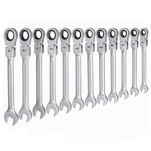 12 Piece Ratchet Spanner Set 8 To Nineteen Millimeters Flexible Wrench Kit For Auto Repair Durable Matte Finish Hand Tools