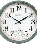 Cool Outdoor And Indoor Weather Station Clock With Thermometer Fahrenheit And Celsius Analog Two In One Wall Decor In Aged Teal Finish 13 Inch Perfect For Patio Porch Garden Kitchen Or Office Wall Mount