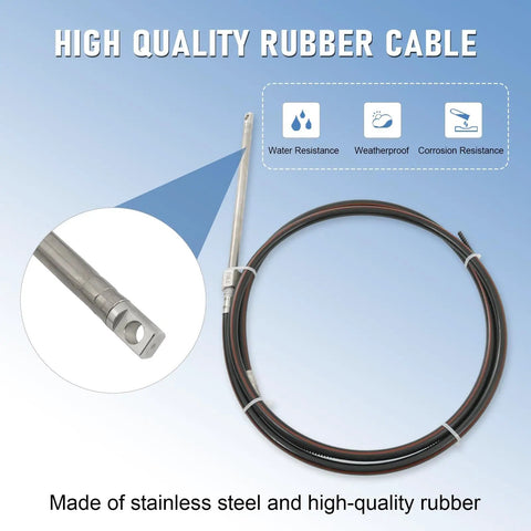 12ft Boat Steering Cable System Rotary Kit with stainless steel and rubber cable