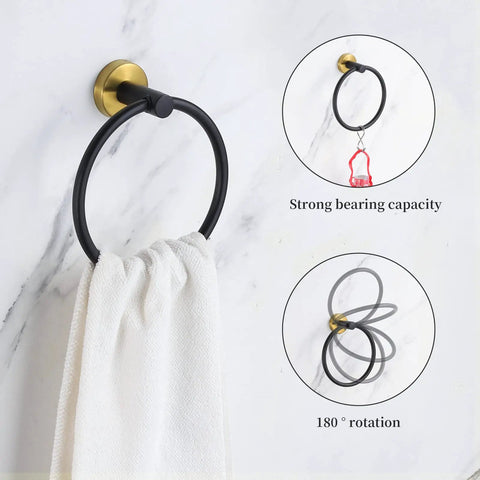 Black gold towel ring from 5 Piece Black Gold Bathroom Hardware Set With 16 Inch Towel Bar, Towel Ring, 2 Towel Hooks And Toilet Paper Holder, Dope Wall Mounted Bath Accessories For Modern Vibe And Durable Stainless Steel Build