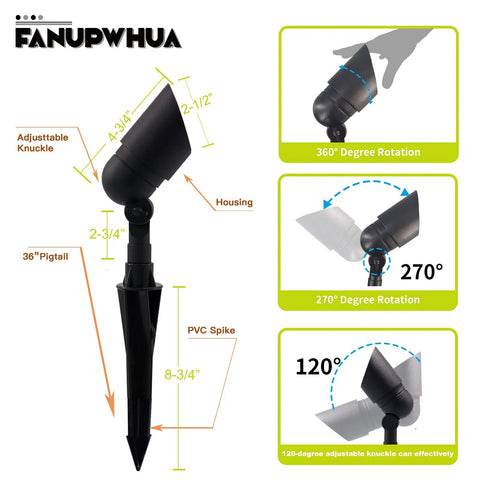 Low Voltage 12V 5W MR16 LED Landscape Lights 6 Pack Cast Aluminum Waterproof Outdoor Spotlights specifications diagram