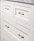 Gold Cabinet Handles Set 10 Pack 5 Inch Hole Center Drawer Pulls installed on white cabinets in kitchen