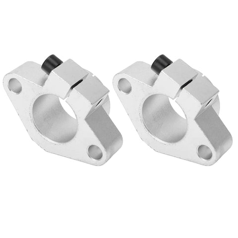 Pair Of SHF40 Aluminum Shaft Support Brackets For 40mm Linear Rails Plug And Play Design Built Tough For 3D Printers And Robots Rock Solid Bearing Keeps Rig Running Sweet, silver aluminum brackets for 40mm shafts.