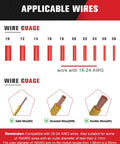Diagram showing compatible wires for 40 Piece Wire Tap Connectors Kit For 24-20 AWG Quick Solderless No Stripping T Tap Low Voltage Wire
