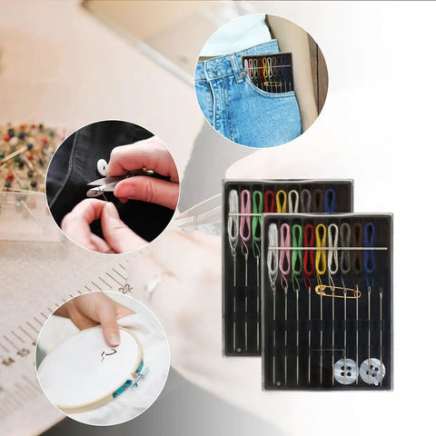 Two Pack Pre Threaded Needle Kit Set For Travel And Home Repairs, Grab And Go Portable Sewing Box with 2 boxes displayed.