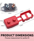 Dual Pack 30A 12V Circuit Breakers With Clear Covers And Red Indicators dimensions, showing size specifications and bolt terminals.