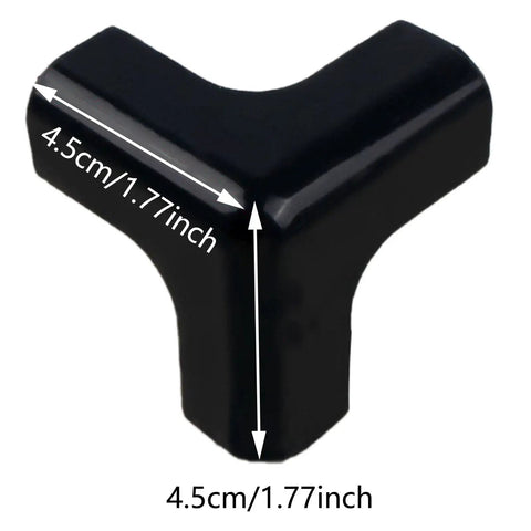 Black plastic corner guard with labeled dimensions, resembling the Self Adhesive Corner Guards 1.8 Inch Rose Gold Plastic Corner Protectors for Furniture Walls and Stairs Easy Install Edge Bumpers for Car Doors Safety and Style