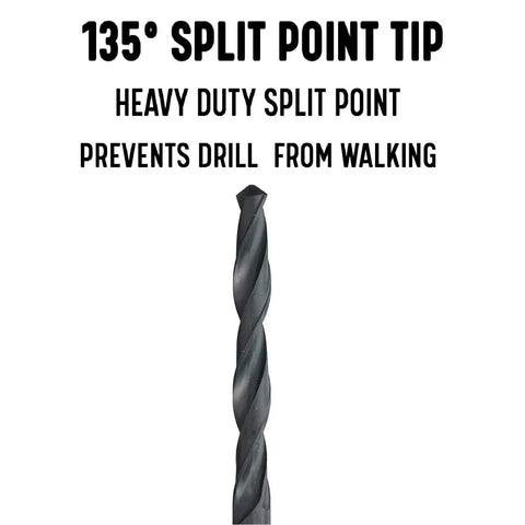 Pro Grade High Speed Steel Aircraft Extension Drill Bit Set 6 Inch Long M Shank HSS Black Oxide Finish, 135-degree Split Point Tip