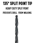 Image of Heavy Duty High Speed Steel Aircraft Extension Drill Bit Five Sixteenth Inch By Six Inch Black Oxide Coated For Lubricity And Coolant Pockets Near The Cutting Edge Built To Last For General Metal Drilling Pack Of 12 DWDA C Series showing 135-degree split point tip