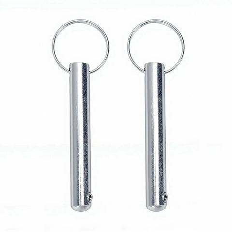 Pair of heavy-duty stainless steel weight stack pins for commercial gyms and home fitness, 55mm lifting pin, rust-resistant.