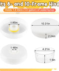 Round Bee Feeder Set, 4 Pack With Anti Drowning Sponges For 8 Frame And 10 Frame Hives, dimensions labeled for each part