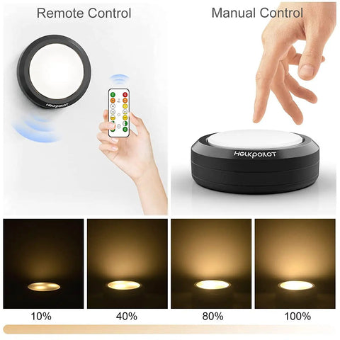 Puck Lights With Remote Control 4 Pack LED Under Cabinet Lighting Battery Powered No Fuss Dimmable Stick On Closet Lights