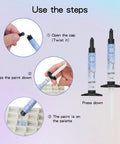 Gel Palette For Nail Art Non Wipe Painting Gel Set With 40 Colors UV LED Safe showing application steps with syringe and cubes
