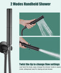 Wall Mount Bathtub Faucet Set With Handheld Shower Wand And Spout, Matte Black Tub Filler With 3 Handle Trim showing 2 spray modes