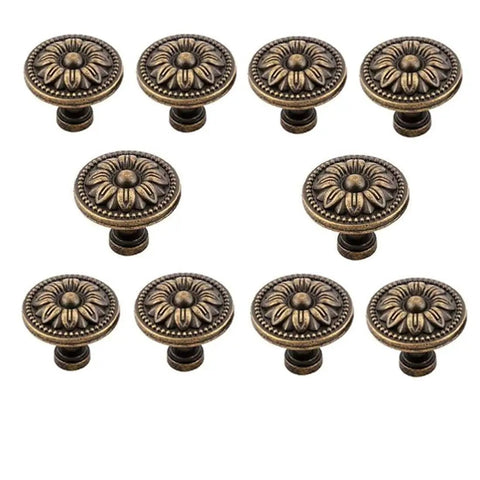 Flower Shape Metal Pull Knob Set In Bronze Tone Cabinet And Drawer Handles 2.5 By 3.5 Cm Includes Screws 10 Pack