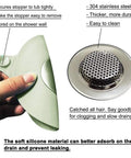 2-Pack Silicone Bathtub Stopper And Drain Filter Set For Hair Catching, Tub Plug Cover And Drain Strainer in Gray with hand.