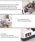 Heavy Duty Electric Lens Thinning Machine For Glasses Cutting And Grinding With Tungsten Steel Milling Cutter Fast Milling Speed For Resin And PC Lenses Zero Hassle Setup Workflow showing adjustable angle settings and guide wheels.