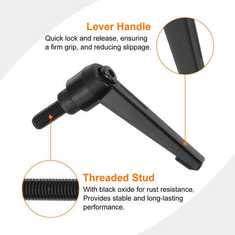 Pair Of Heavy Duty M8 X 16mm Adjustable Knob Handles Featuring Ratchet Quick Release Push Button Locking Bolt For Lathe Machinery And Workshop Tools Finished In Durable Black with firm grip lever handle and threaded stud